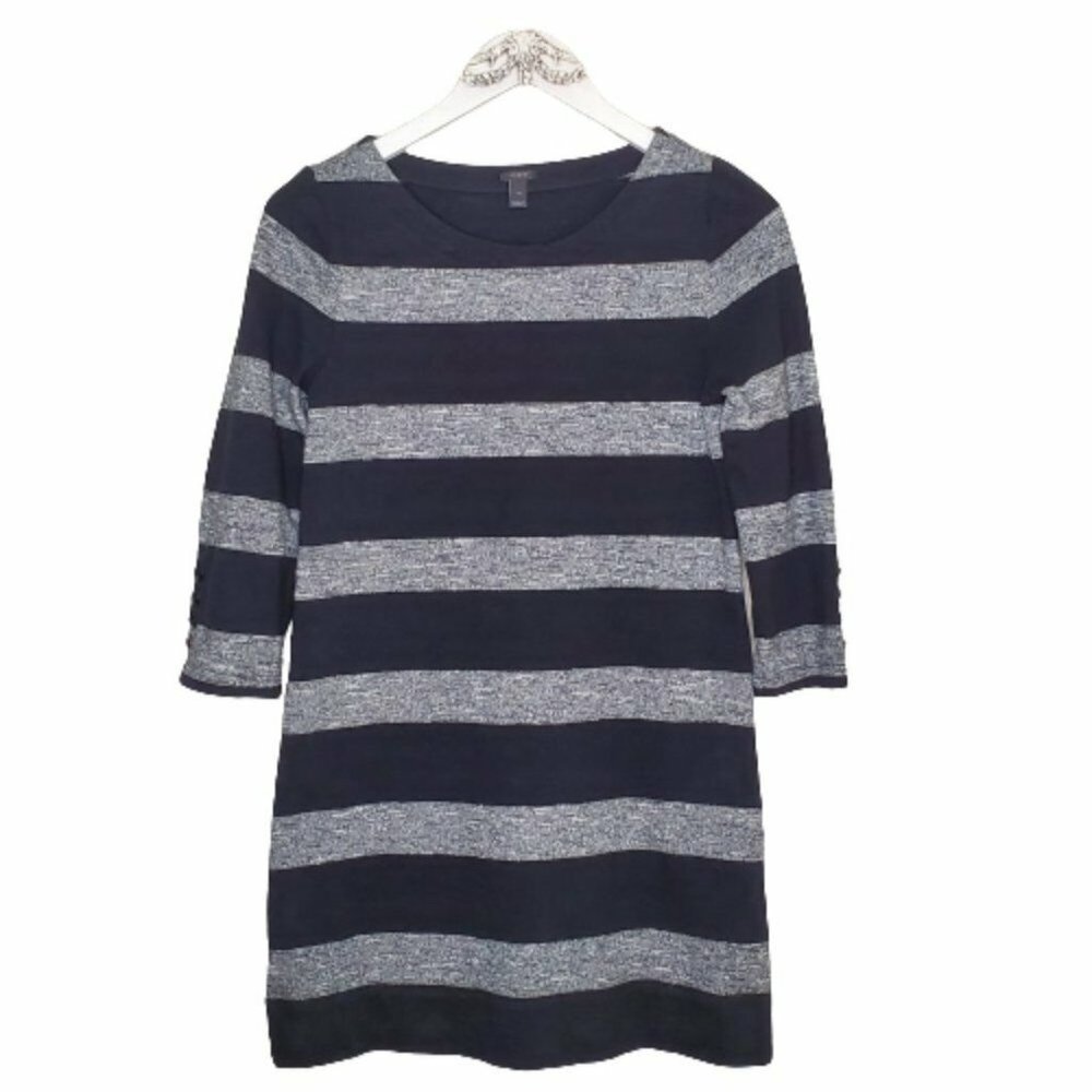 J. Crew Womens 3/4 Sleeve Stripe Scoop Neckline Shift Tunic Dress Sz XS